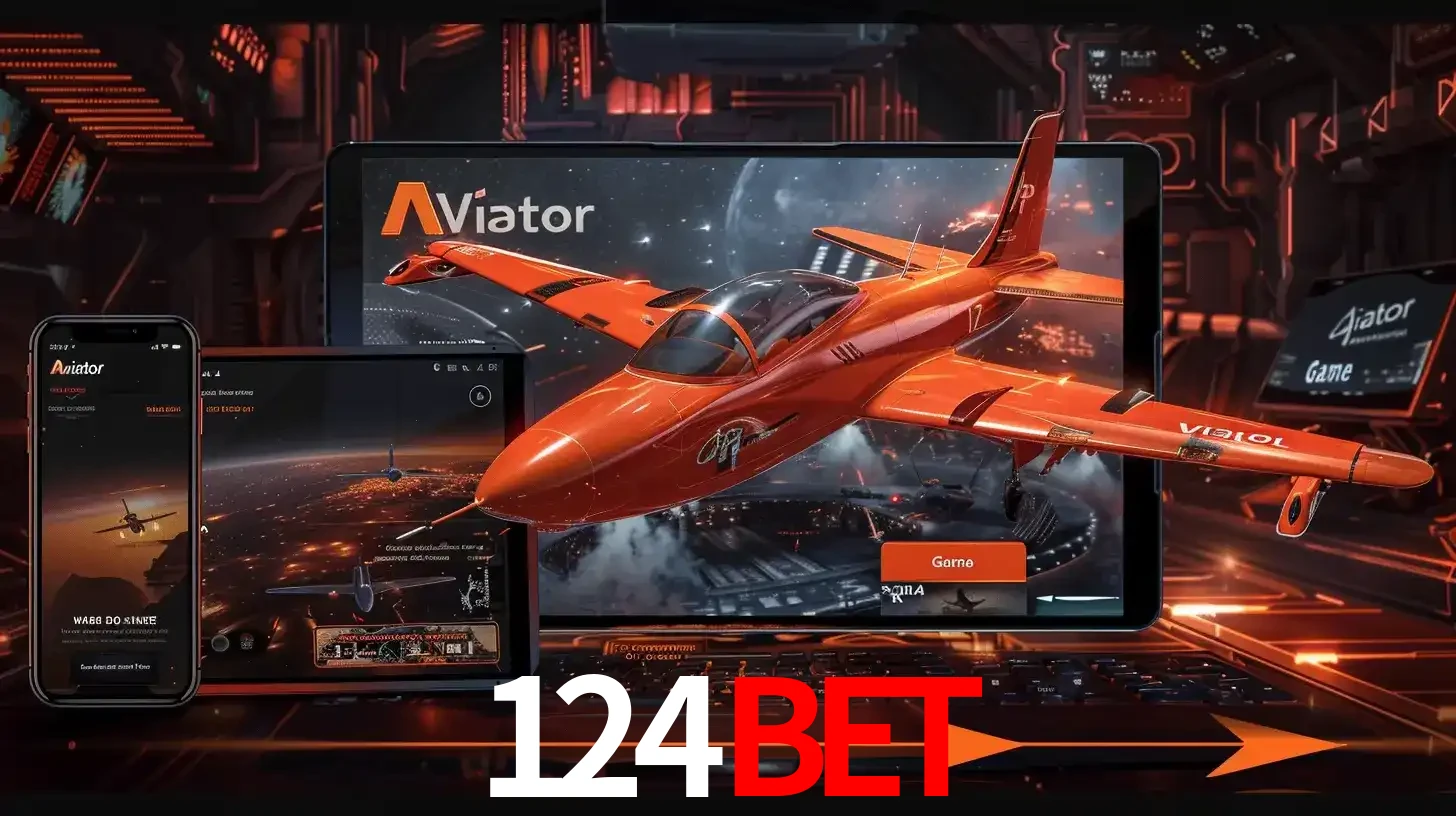Apresentação tecnológica do jogo Aviator com um avião saindo da tela de um tablet, demonstrando a experiência imersiva em múltiplos dispositivos no 124bet.