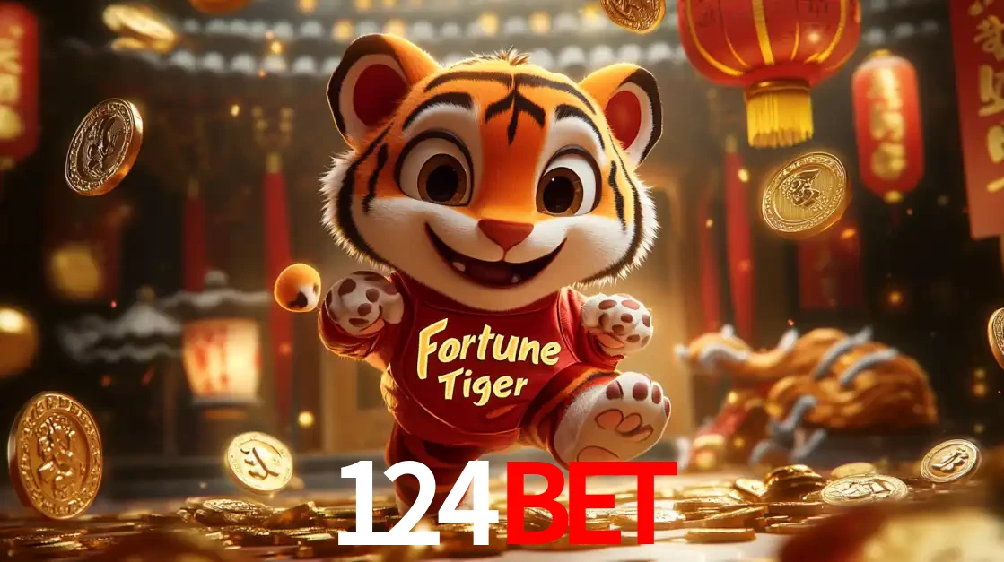 O alegre personagem do Fortune Tiger correndo sobre um caminho de moedas de ouro, simbolizando os grandes prêmios e a diversão do popular jogo de slot do 124bet.